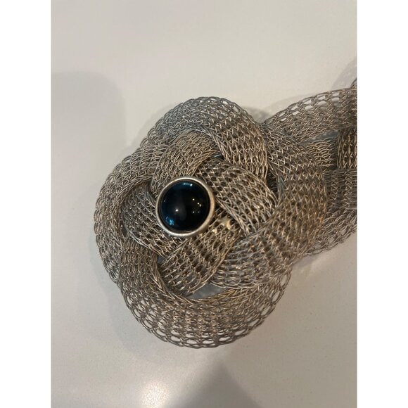 Vintage Mesh Braided Belt With Blue Stone Accent & Floral Buckle